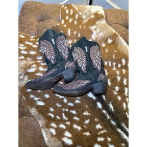 Corral Womens Black Suede Wing Embroidery Western Cowboy Boots R1187 Size 6.5M